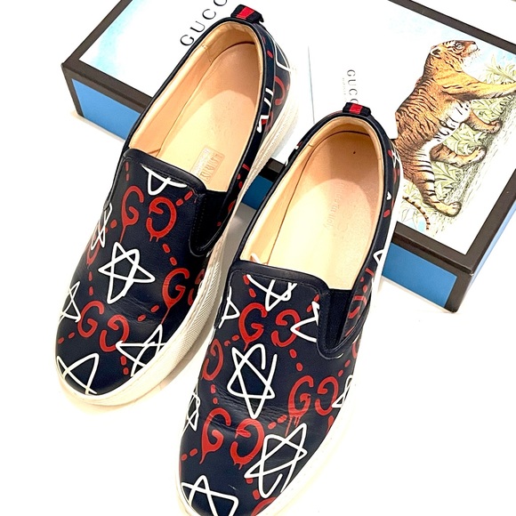 GUCCI Ghost Star Men’s Slip Ons 10 MADE ITALY - Picture 2 of 14